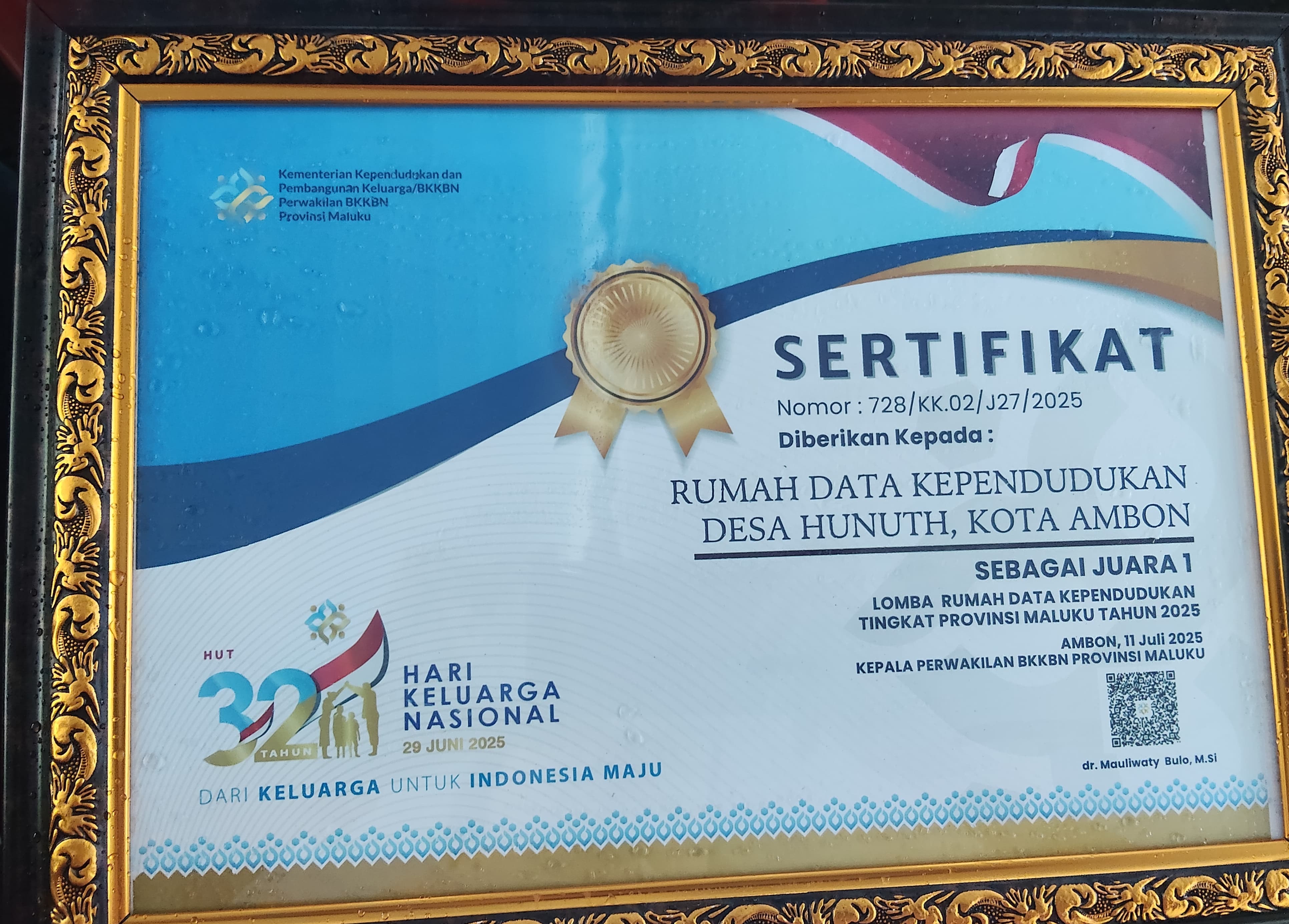 Sertifikat Penghargaan Juara Lomba Rumah DataKu Tingkat Provinsi Tahun 2025